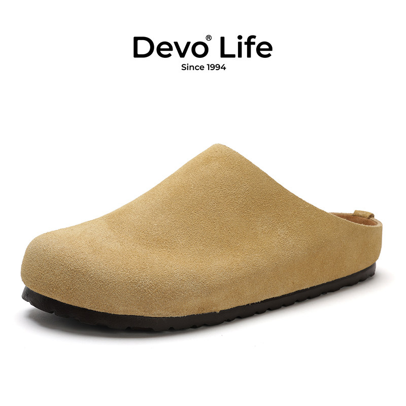 Devo/的沃博肯鞋外穿懒人一脚蹬包头半拖鞋休闲情侣软木鞋26001