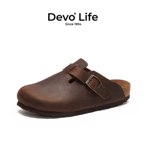 Devo/的沃软木拖鞋女休闲包头半包半拖套脚时尚复古3624