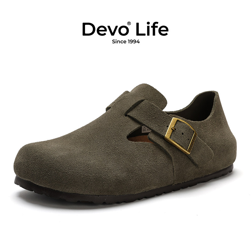 Devo/的沃软木鞋女休闲学生全包真皮复古文艺时尚一脚蹬单鞋67008