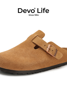 Devo软木拖鞋女包头外穿休闲半包复古情侣半拖懒人套脚勃肯鞋3624