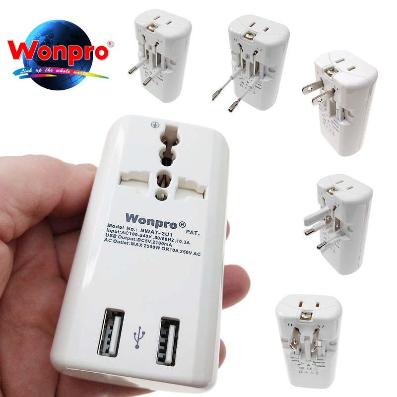 Wonpro稳不落全球通万用转换插头港澳台新马来美国日本插座双USB