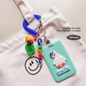 FS房歪脖鸭学生公交卡耐摔保护套亚克力弹簧绳手绳挂脖防丢青色