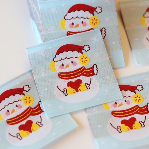 圣诞小雪人领标布标服装织唛织标商标水洗标定制定做源头工厂现货