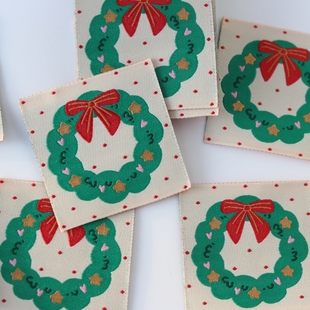 圣诞花环布标补丁织唛领标洗标服装 辅料织标商标定制订制工厂现货