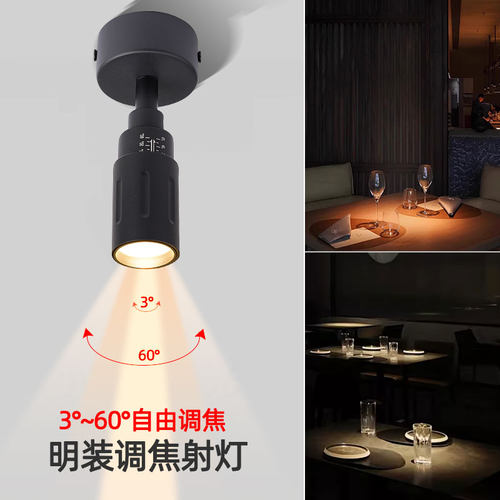 变焦吸顶射灯聚光3度5W7W可调焦餐桌餐饮专用清吧茶室氛围灯2700K