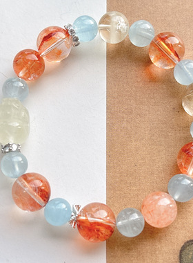 天然胶花水晶多宝手链女款海蓝宝多宝手串送女友闺蜜生日礼物