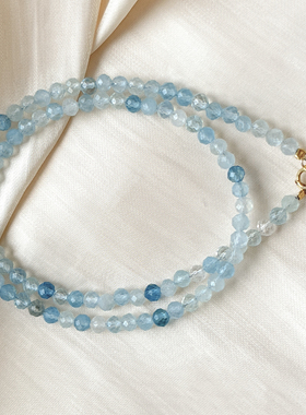 天然海蓝宝刻面项链 银扣头 女款轻奢小众精致高级感礼物