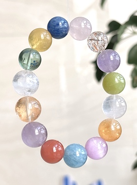 天然紫水晶 海蓝宝水晶多宝手链女款单圈手串时尚百搭饰品礼物