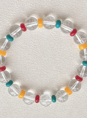 天然白水晶单圈手链国风新中式串珠手串复古文艺 棉白晶手链