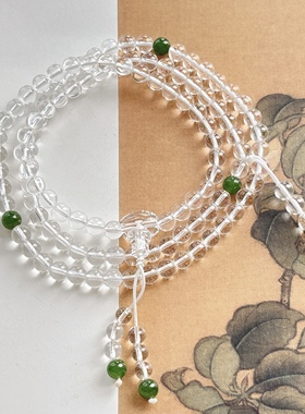 天然白水晶108颗多圈手链佛珠念珠手持透明水晶珠子散珠手串