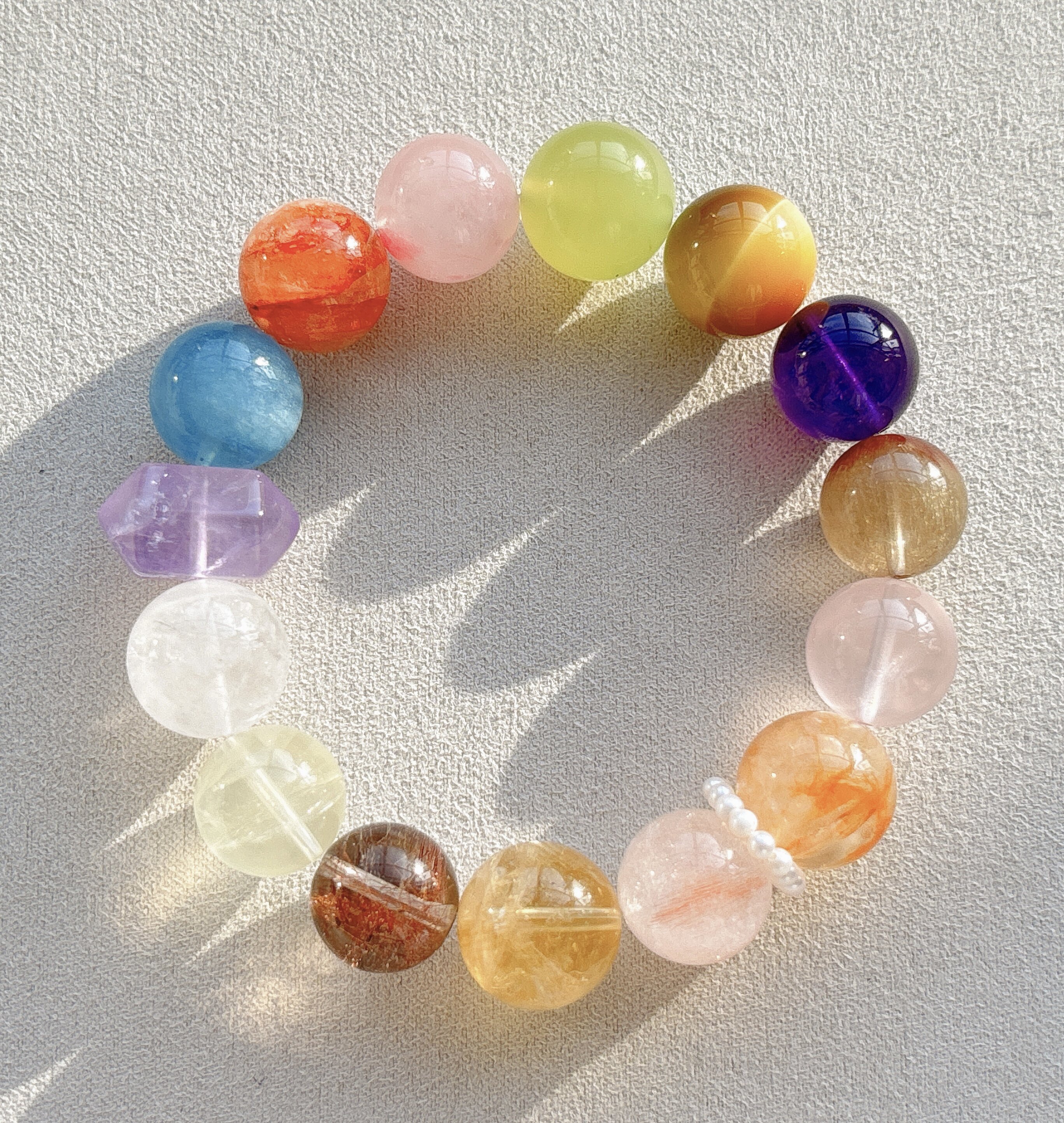 糖果色大颗粒天然水晶多宝 黄水晶手链招财转运黑金超七女