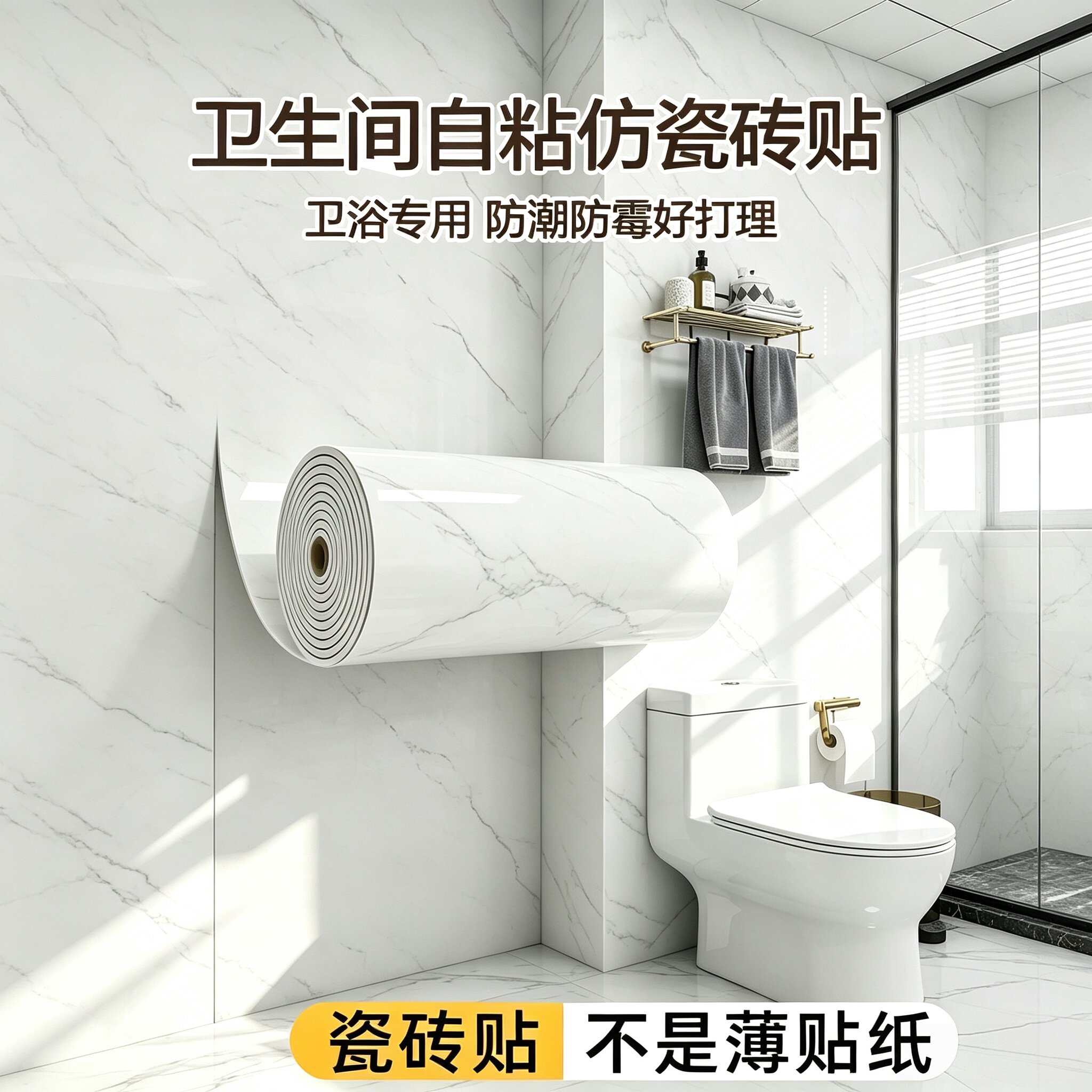 pvc铝塑板卫生间防水墙板专用瓷砖贴纸仿大理石墙纸自粘防潮防霉