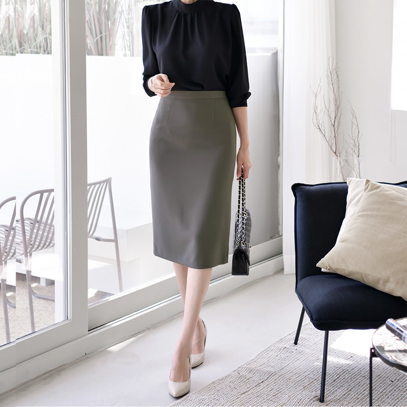 职业西装裙OL中长款包臀一步纯色