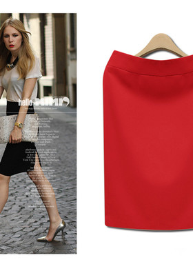 红色女春夏工装半身裙 OL一步裙职业中裙正装裙气质 西装包裙大码