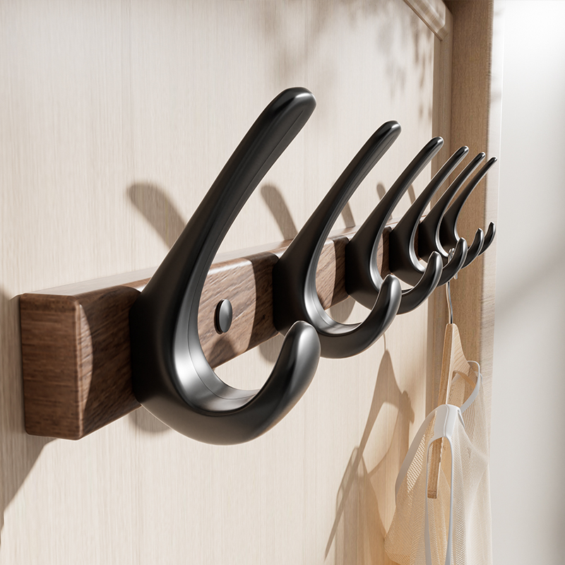 胡桃木免打孔排钩门后挂衣架卧室浴室毛巾置物架入户门衣服挂架