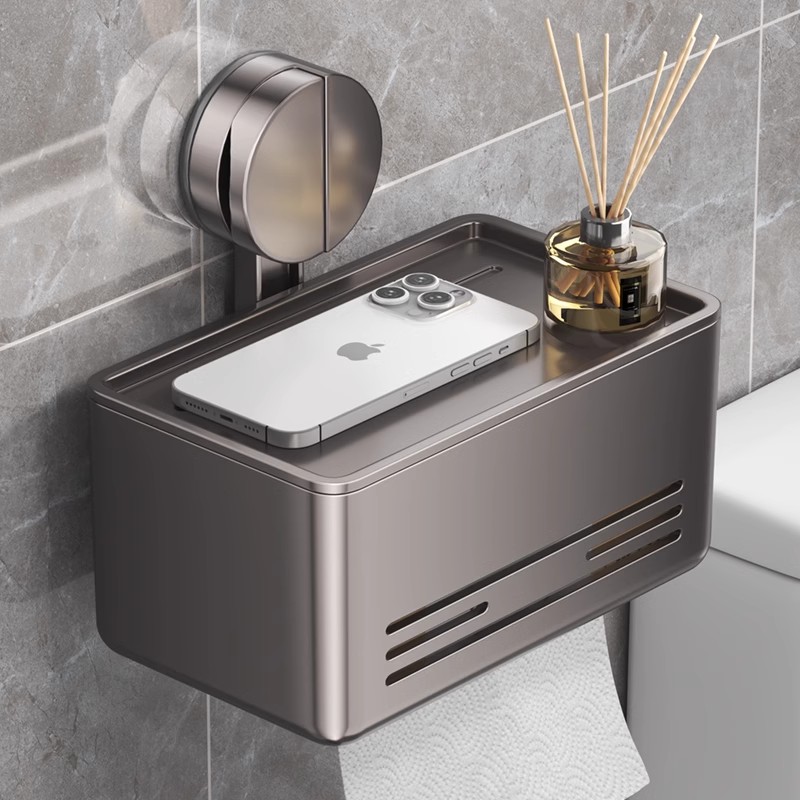 卫生间强力吸盘纸巾盒厕所免打孔壁挂式抽纸卷纸收纳架防水置物架