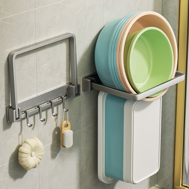 希朗太空铝免打孔折叠脸盆架