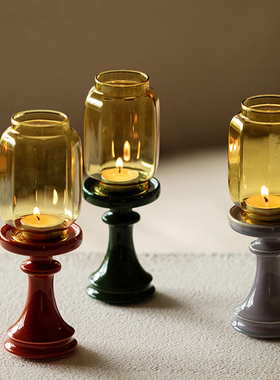 故宫红明清玻璃烛台新中式摆件