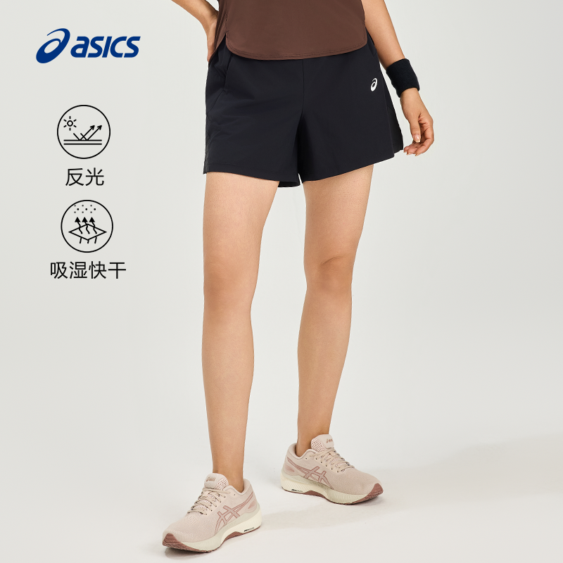 ASICS亚瑟士新款女子吸湿快干跑步短裤反光梭织松紧系带运动短裤