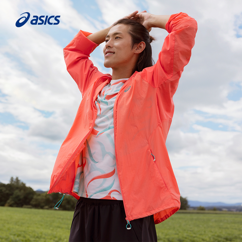 亞瑟士男子防潑水高透氣跑步外套