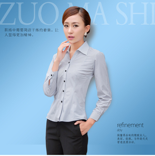 佐马仕韩版女装长袖修身斜裁条纹职业女式衬衫职场通勤颜色任选