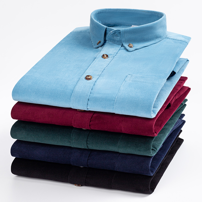 义深海灯芯绒衬衫春秋冬季男士外套男装长袖纯色休闲衬衣
