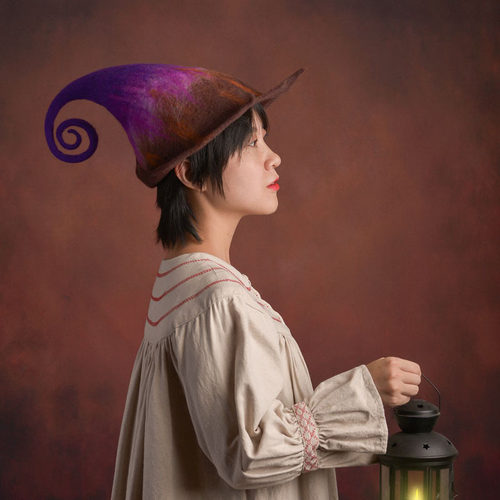 蘑菇梦手工羊毛毡帽子成人儿童巫师精灵帽女巫帽