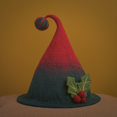 蘑菇梦手工羊毛毡圣诞女巫帽