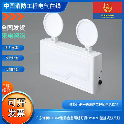 广东海荧DC36V消防应急照明灯具HY-02D壁挂式双头灯