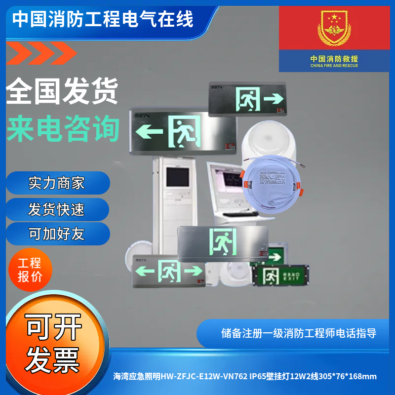 海湾应急照明HW-ZFJC-E12W-VN762 IP65壁挂灯12W2线305*76*168mm