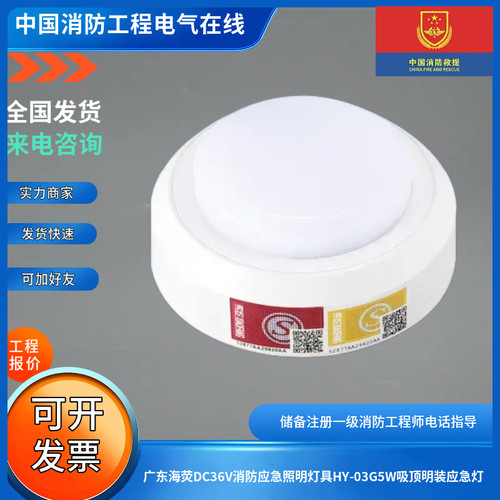 广东海荧DC36V消防应急照明灯具HY-03G5W吸顶明装应急灯