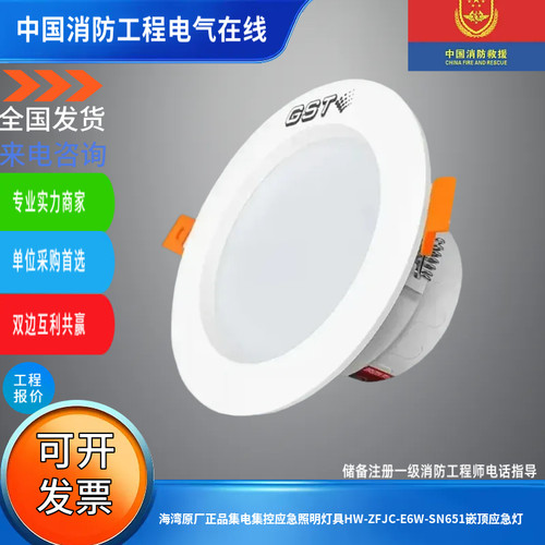 GST海湾原厂正品36V集控应急照明灯HW-ZFJC-E6W-SN651/SN650嵌顶