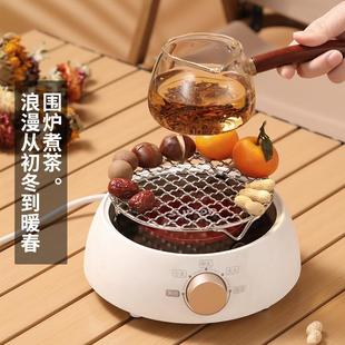 家用不锈钢烧烤网圆形带脚围炉煮茶电陶炉烧烤架加粗圆形烧烤篦子