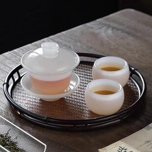 中式 家用简约纯白色泡茶盖碗公杯茶杯礼盒 功夫茶具套装 新中式