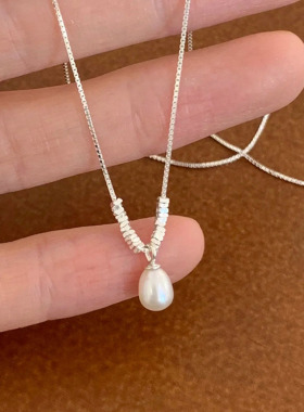 S925纯银碎银子天然淡水珍珠吊坠项链女百搭小众轻奢高级感锁骨链