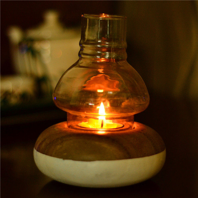 泰国木雕餐厅烛光晚餐烛台蜡烛带玻璃罩家用摆件北欧浪漫风格创意