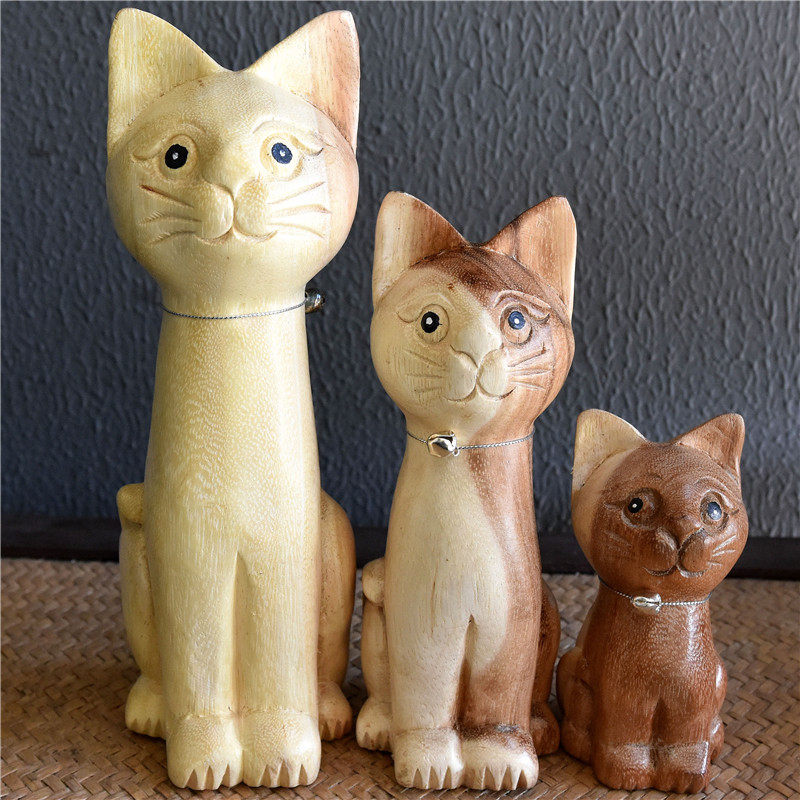 泰国木雕猫咪摆件居家客厅收银招财猫实木桌面东南亚风格可爱饰品,家居饰品,装饰摆件,淘宝优惠券,粉丝福利购,淘宝优惠卷
