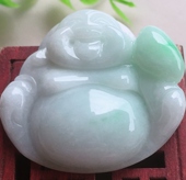 四会翡翠 佛公吊坠带证书 水润细腻飘绿巧雕老坑种A货