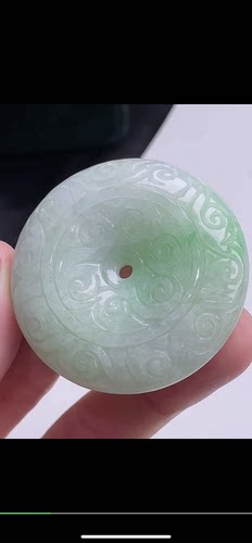 48.2-12mm,水润 雕花平安扣 吊坠，天然翡翠A货blm6107-9