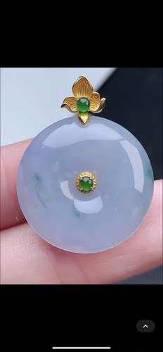 裸石23.8-5.6mm, 18k金紫罗兰飘花平安扣天然翡翠A货vbks6626-28