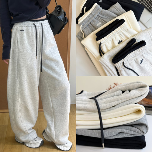 运动风字母刺绣抽绳弯刀裤2026春季撞色松紧腰侧缝拼接两穿卫裤女 - 封面