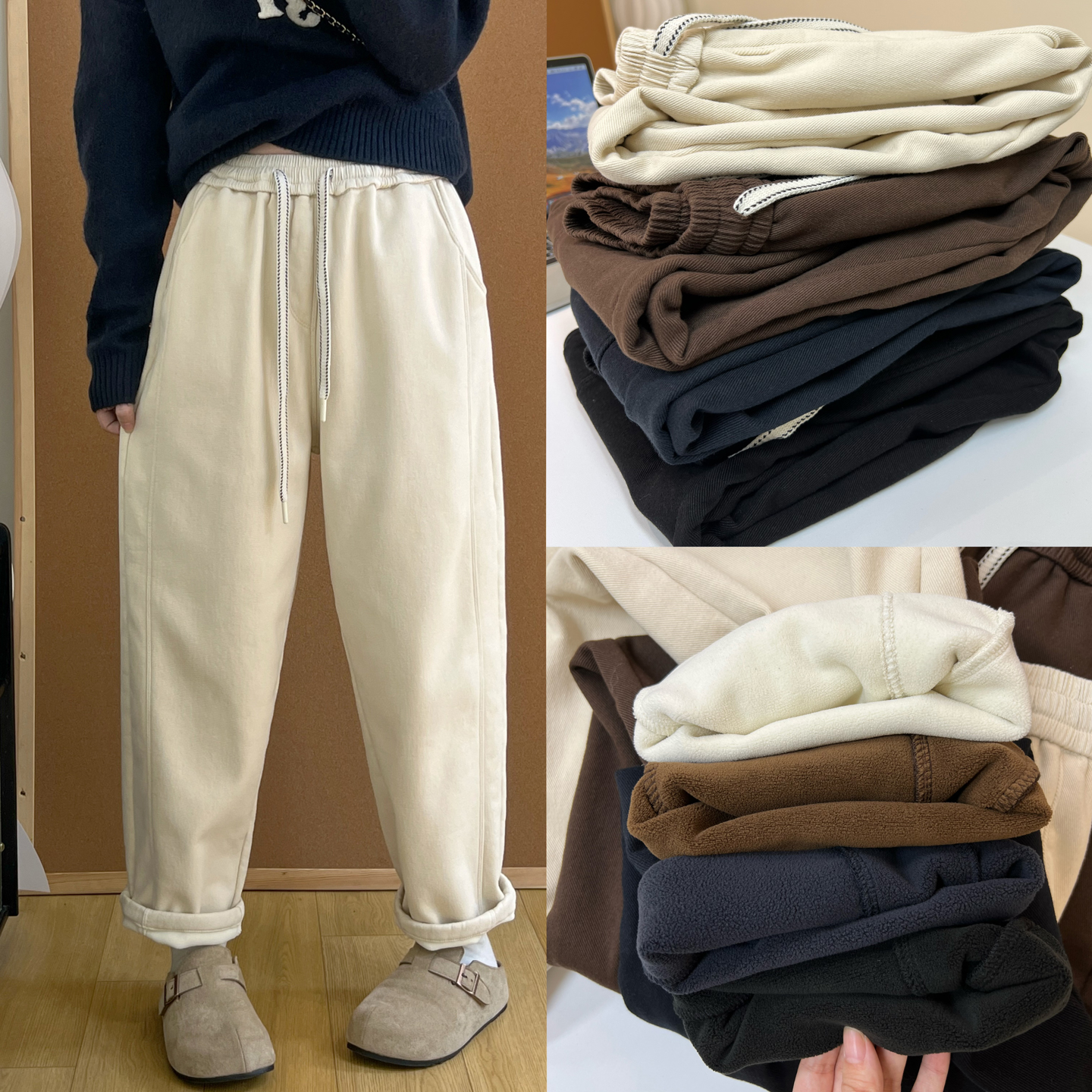 冬季加绒加厚宽松休闲裤女松紧腰抽绳百搭显瘦九分老爹萝卜哈伦裤