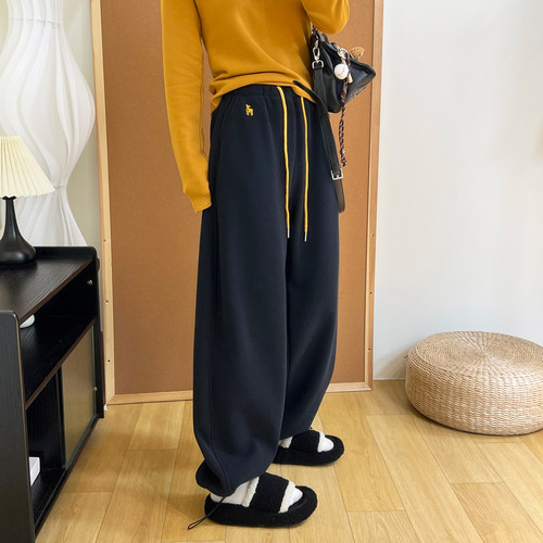 小羊刺绣加绒加厚奥粒绒休闲卫裤