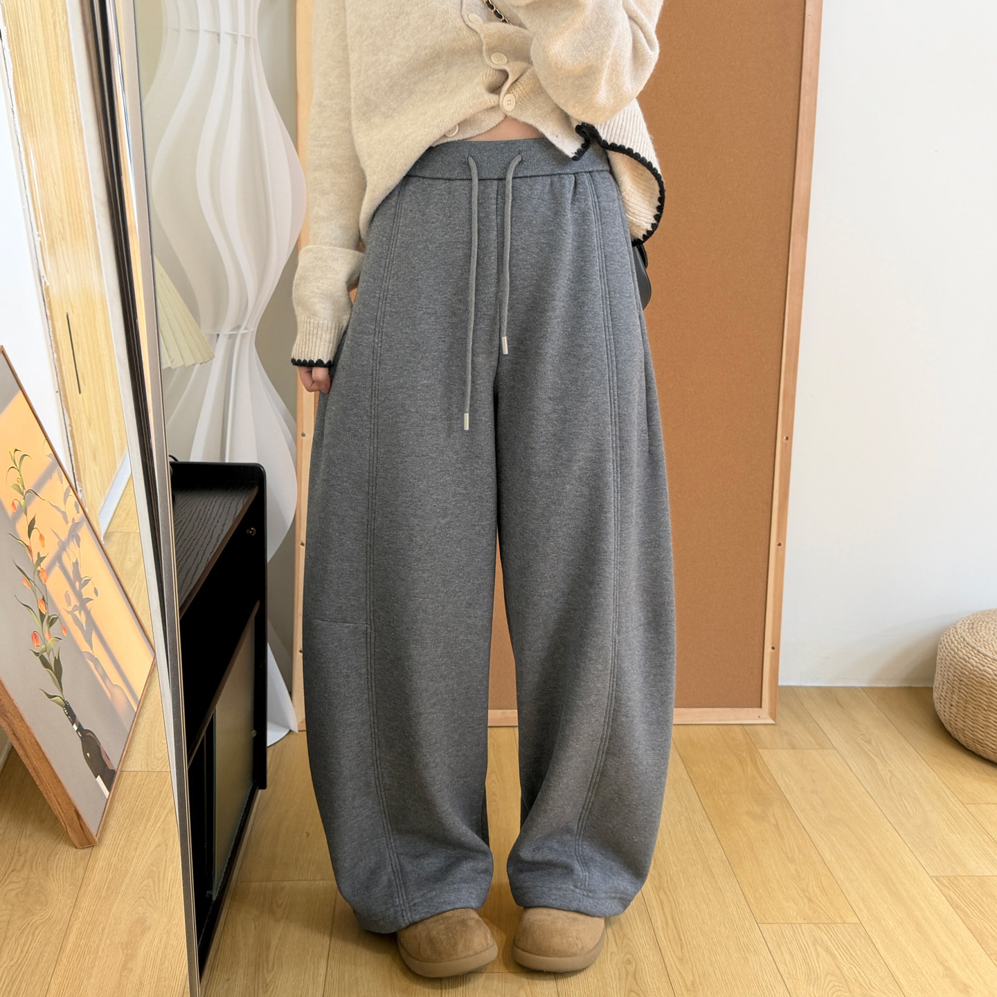 冬季加绒弯刀卫裤女慵懒风休闲百搭加厚奥粒绒阔腿束脚两穿香蕉裤,女装/女士精品,卫裤,淘宝优惠券,粉丝福利购,淘宝优惠卷