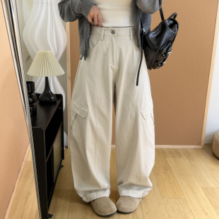 小众设计卷边弯刀休闲裤 后半松紧腰阔腿显瘦工装 新款 2026春季 女 裤