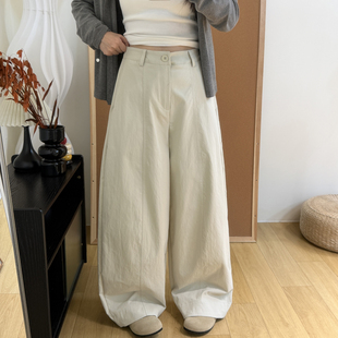 日系简约后半松紧腰阔腿裤 新款 纯色百搭宽松弯刀休闲裤 女 2026春季
