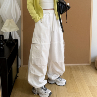 运动风抽绳可收口阔腿束脚两穿休闲长裤 早春工装 美式 女2026新款 裤