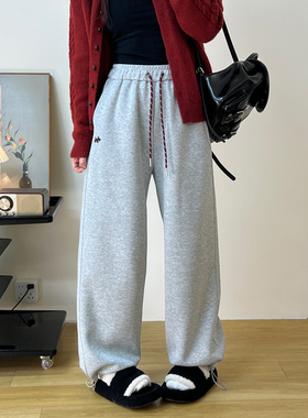 松弛感休闲气质高腰卫裤女2025秋冬新款百搭束脚阔腿两穿运动裤子