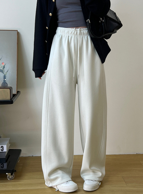 休闲百搭高腰直筒卫裤女2025春季新款设计感纯色阔腿束脚两穿裤子