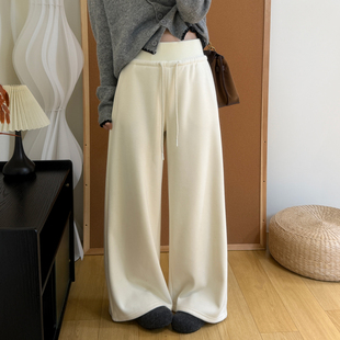 高腰直筒不贴腿加厚羊毛阔腿裤 收腹提臀垂感微喇加绒糯米裤 女冬季